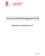 Finance and Risk Management for IB - Summary Lecture 1 to 7 - Grade 8/10