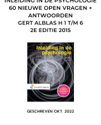 Oefen tentamen inleiding in de psychologie - G. Alblas 2e druk 2015 - 60 nieuwe tentamenvragen met antwoorden
