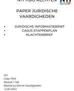 NTI paper Juridische Vaardigheden (2022) - NTI HBO Rechten - Klachtenbrief, Informatiebrief en Stapp