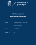 Customer Management Individual Assignment University of Groningen