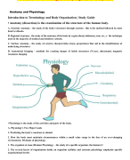 Introduction to Terminology and Body Organization Study Guide
