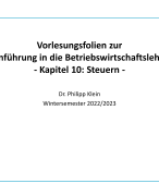 □ Aspekte von Steuern in der BWL