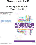 Glossary - chapter 1 to 16 - Marketing an Introduction,  2th (second) edition